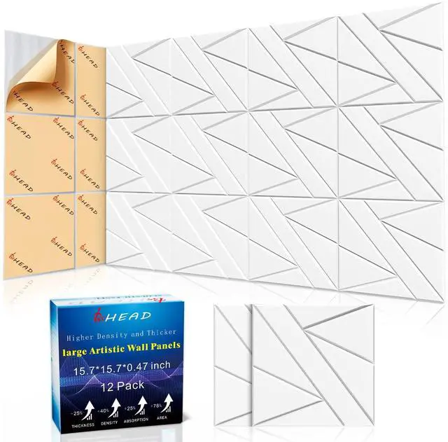 Main image of 12 Pack Large Self-Adhesive Soundproof Wall Panels, 15.7 x 15.7 x 0.47 in Sound Proof Foam Panels for Walls, 1.2lb/ft³ High Density,Large Size Acoustic Panels, Sound Dampening Panels White