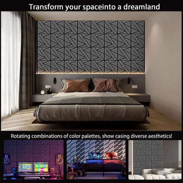 Alt view image 5 of 6 - 12 Pack Large Self-Adhesive Soundproof Wall Panels, 15.7 x 15.7 x 0.47 in Sound Proof Foam Panels for Walls, 1.2lb/ft³ High Density,Large Size Acoustic Panels, Sound Dampening Panels White