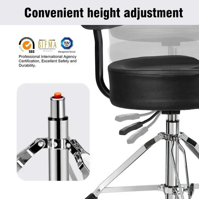 Alt view image 3 of 6 - Hydraulic Drum Throne with Backrest, Heavy Duty Drum Stool, Drummer Stool Adjustable Height, Motorcycle Style Drummers Seat with Back Support, Drummers Throne