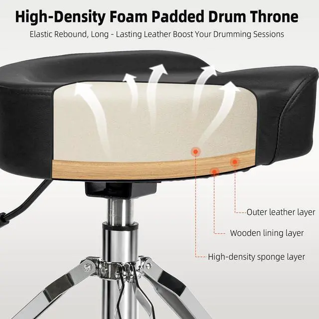 Alt view image 4 of 6 - Hydraulic Drum Throne with Backrest, Heavy Duty Drum Stool, Drummer Stool Adjustable Height, Motorcycle Style Drummers Seat with Back Support, Drummers Throne