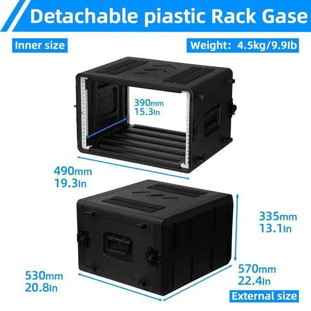 Alt view image 2 of 6 - 6U Rack Case Shallow 17" Depth, 19" Rackmount Flight Cases Easy Installation Portable Carry Watertight Dust Proof 2 Space Shockproof Mount Racks with Microphone Compartments Space Saving