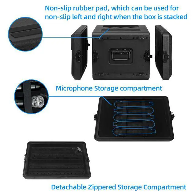 Alt view image 3 of 6 - 6U Rack Case Shallow 17" Depth, 19" Rackmount Flight Cases Easy Installation Portable Carry Watertight Dust Proof 2 Space Shockproof Mount Racks with Microphone Compartments Space Saving