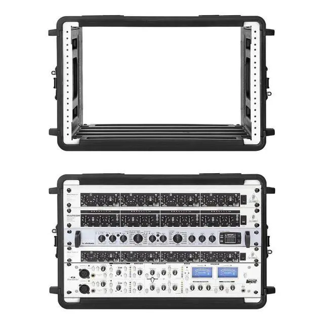 Alt view image 5 of 6 - 6U Rack Case Shallow 17" Depth, 19" Rackmount Flight Cases Easy Installation Portable Carry Watertight Dust Proof 2 Space Shockproof Mount Racks with Microphone Compartments Space Saving