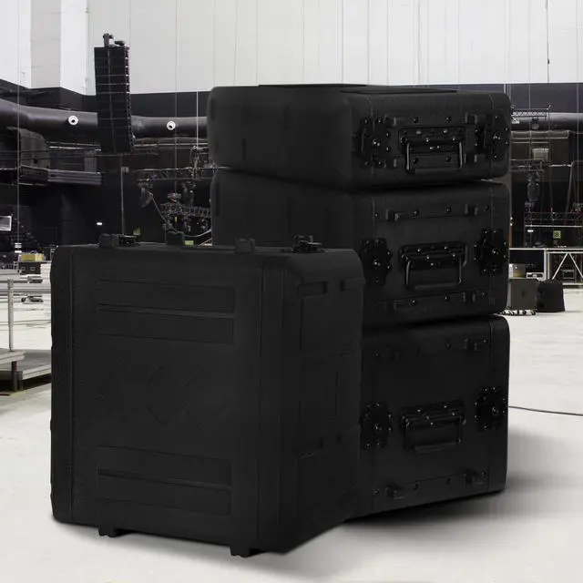 Alt view image 6 of 6 - 6U Rack Case Shallow 17" Depth, 19" Rackmount Flight Cases Easy Installation Portable Carry Watertight Dust Proof 2 Space Shockproof Mount Racks with Microphone Compartments Space Saving
