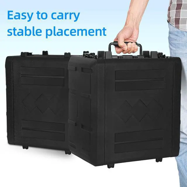 Alt view image 4 of 6 - 6U Rack Case Shallow 17" Depth, 19" Rackmount Flight Cases Easy Installation Portable Carry Watertight Dust Proof 2 Space Shockproof Mount Racks with Microphone Compartments Space Saving