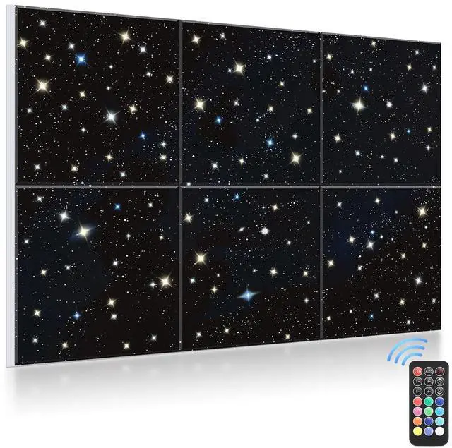 Main image of Large Self-Adhesive Soundproof Wall Art Painting, 72" × 48", 6 Pcs | with Fiber Optic Starlight flashes(Design Originals), Celling Decoration, Noise Proof, for Studios, Office, Home, Starry Sky