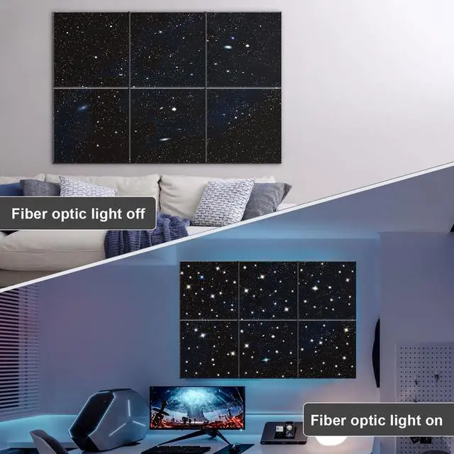Alt view image 2 of 6 - Large Self-Adhesive Soundproof Wall Art Painting, 72" × 48", 6 Pcs | with Fiber Optic Starlight flashes(Design Originals), Celling Decoration, Noise Proof, for Studios, Office, Home, Starry Sky