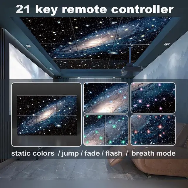 Alt view image 5 of 6 - Large Self-Adhesive Soundproof Wall Art Painting, 72" × 48", 6 Pcs | with Fiber Optic Starlight flashes(Design Originals), Celling Decoration, Noise Proof, for Studios, Office, Home, Starry Sky