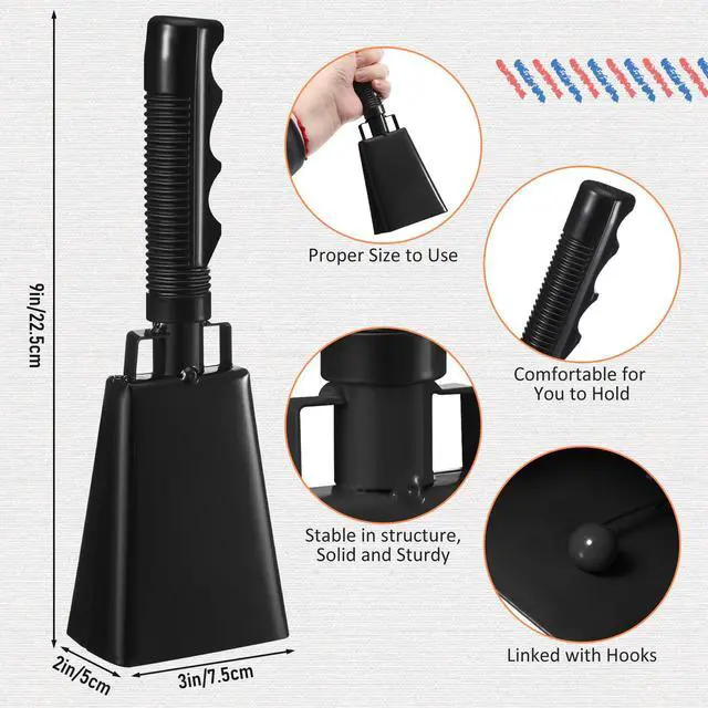 Alt view image 2 of 7 - 24 Pcs Cow Bell 9 '' Cheering Bell Cow Bells Noise Makers for Sporting Events Football Cowbell with Handle Loud Musical Instrument for Wedding School Classroom Alarm(black,9 '')