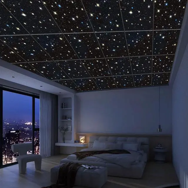 Alt view image 6 of 6 - Large Self-Adhesive Soundproof Wall Art Painting, 72" × 48", 6 Pcs | with Fiber Optic Starlight flashes(Design Originals), Celling Decoration, Noise Proof, for Studios, Office, Home, Starry Sky