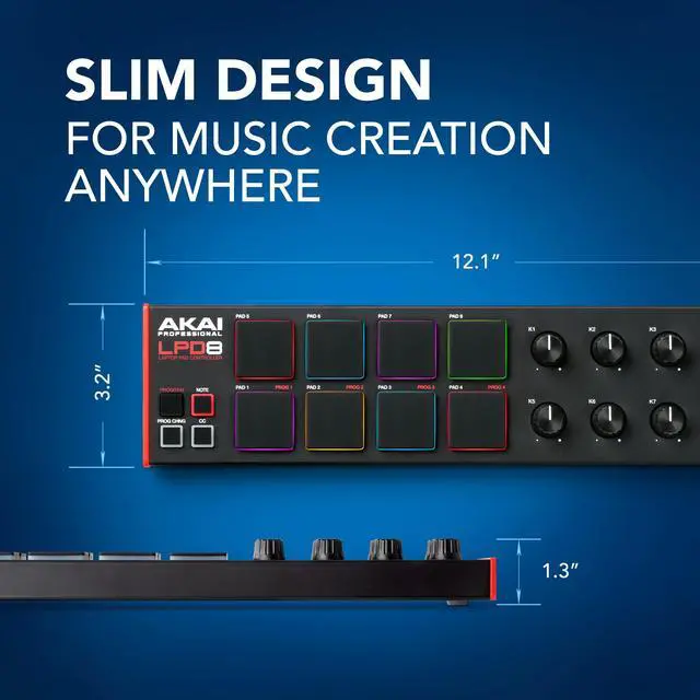 Alt view image 6 of 7 - LPD8 - USB MIDI Controller with 8 Responsive RGB MPC Drum Pads for Mac and PC, 8 Assignable Knobs and Music Production Software