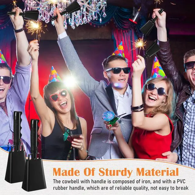 Alt view image 7 of 7 - 24 Pcs Cow Bell 9 '' Cheering Bell Cow Bells Noise Makers for Sporting Events Football Cowbell with Handle Loud Musical Instrument for Wedding School Classroom Alarm(black,9 '')