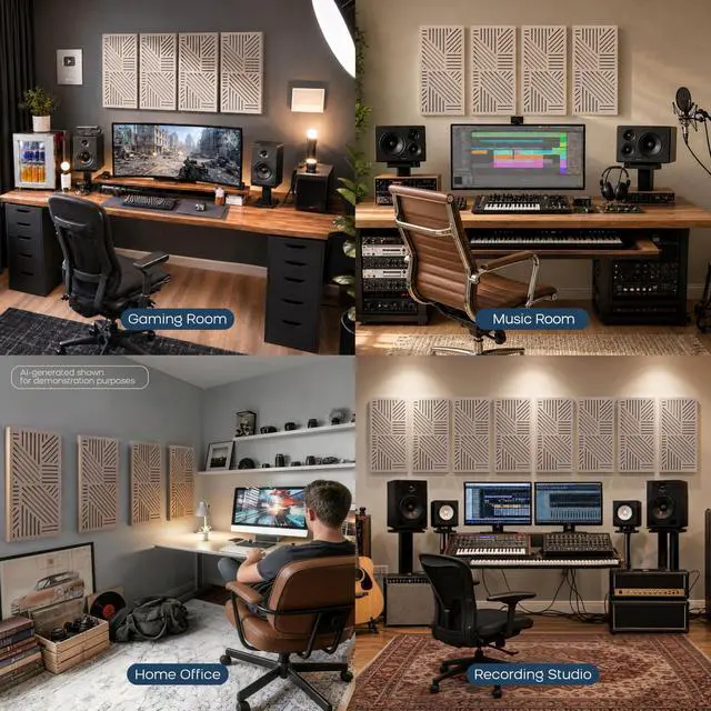 Alt view image 4 of 7 - 4 Pcs Decor Acoustic Panel 23.6x11.8" Self Adhesive Acoustic Wall Art | Peel and Stick Composite Acoustic Wall Panels, 1.18" Thick 3D Decorative Art Panels for Home Studio Office Living Room