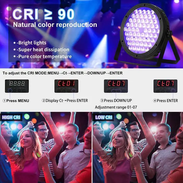 Alt view image 4 of 7 - Stage Lighting 120W Par Light RGBW 4-in-1 Stage Lights, DJ Light DMX for Concert and Events,2 Packs