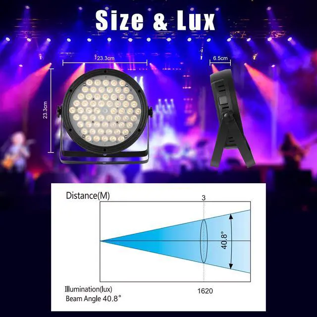 Alt view image 7 of 7 - Stage Lighting 120W Par Light RGBW 4-in-1 Stage Lights, DJ Light DMX for Concert and Events,2 Packs
