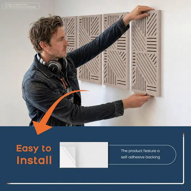 Alt view image 7 of 7 - 4 Pcs Decor Acoustic Panel 23.6x11.8" Self Adhesive Acoustic Wall Art | Peel and Stick Composite Acoustic Wall Panels, 1.18" Thick 3D Decorative Art Panels for Home Studio Office Living Room