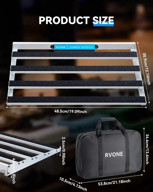 Alt view image 3 of 7 - Guitar Pedal Board with Built-in Power Supply, Aluminum Alloy Portable Pedalboard with Bag, Pedal Cables, Hook&Loop (19.09x12.16")