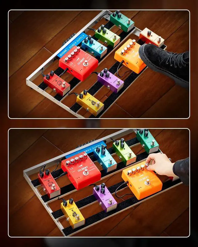 Alt view image 5 of 7 - Guitar Pedal Board with Built-in Power Supply, Aluminum Alloy Portable Pedalboard with Bag, Pedal Cables, Hook&Loop (19.09x12.16")