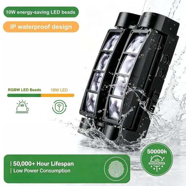 Alt view image 6 of 7 - 8x10W Spider Moving Head DJ Light, RGBW LED Stage Light 2 Packs | 8 LED RGBW Beams, Sound Activated & DMX512 Control, Easy Install, Mini DJ Lights for Parties Wedding Club Disco Live Show