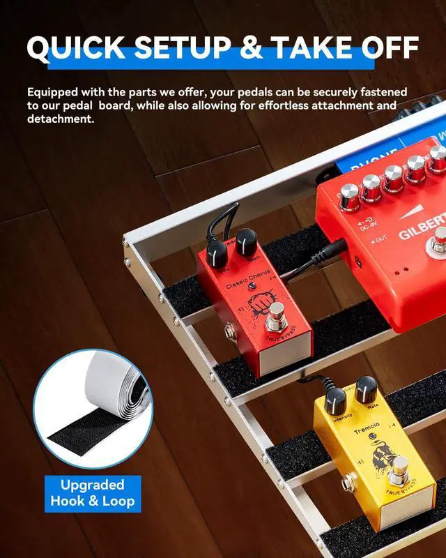 Alt view image 6 of 7 - Guitar Pedal Board with Built-in Power Supply, Aluminum Alloy Portable Pedalboard with Bag, Pedal Cables, Hook&Loop (19.09x12.16")