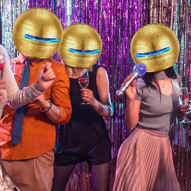 Alt view image 5 of 7 - 11.81 Inch Disco Ball Helmet Adult Gold Glitter Glass Hat Novelty Punk Disco Ball Costume Cosplay for Nightclubs Parties Bar Djs Stage