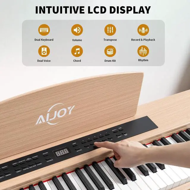 Alt view image 5 of 7 - Digital Piano Keyboard Hammer Weighted 88 Keys, Full Size Electric Piano for Beginners, with LCD Display and Triple Pedal, Supports USB-MIDI/Wireless Connect, ADP-50