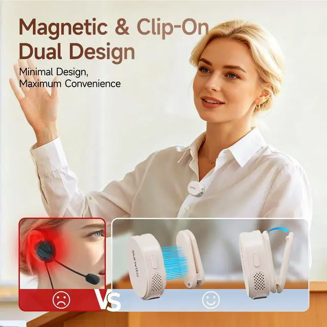 Alt view image 2 of 7 - Voice Amplifier for Teachers, Portable Bluetooth Speaker with Wireless Lavalier Microphone, Rechargeable Personal PA System for Classroom, Training, Meetings, Tour Guides, Yoga