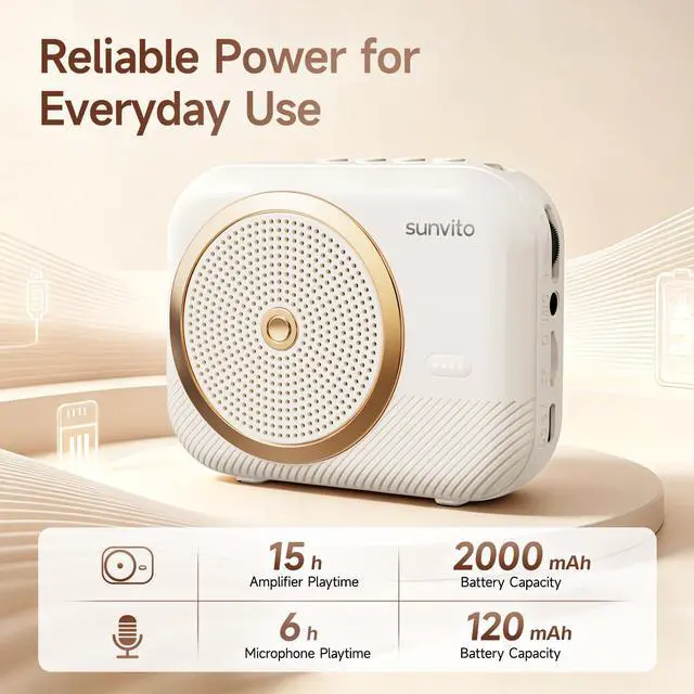 Alt view image 3 of 7 - Voice Amplifier for Teachers, Portable Bluetooth Speaker with Wireless Lavalier Microphone, Rechargeable Personal PA System for Classroom, Training, Meetings, Tour Guides, Yoga
