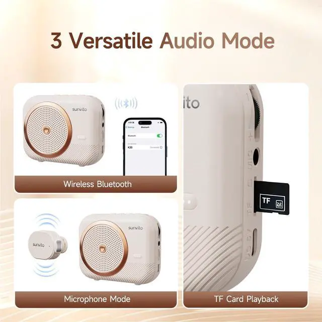 Alt view image 6 of 7 - Voice Amplifier for Teachers, Portable Bluetooth Speaker with Wireless Lavalier Microphone, Rechargeable Personal PA System for Classroom, Training, Meetings, Tour Guides, Yoga