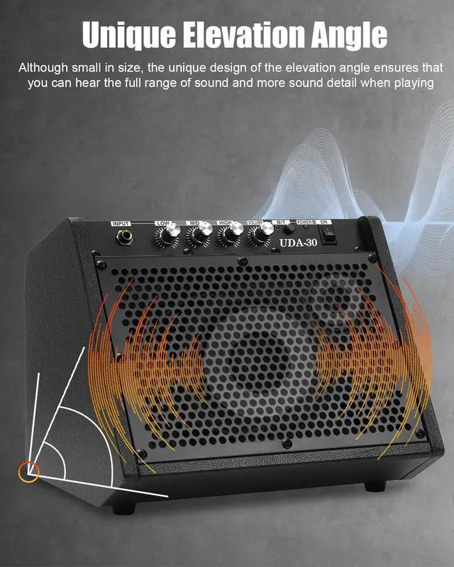 Alt view image 7 of 7 - Electric Drum Amplifier 30W Wireless Drum Speaker with 3-Band EQ, Portable E Drum Amp for Electronic Drum Set, Guitar & Keyboard, Compact Practice Amp for Home Studio