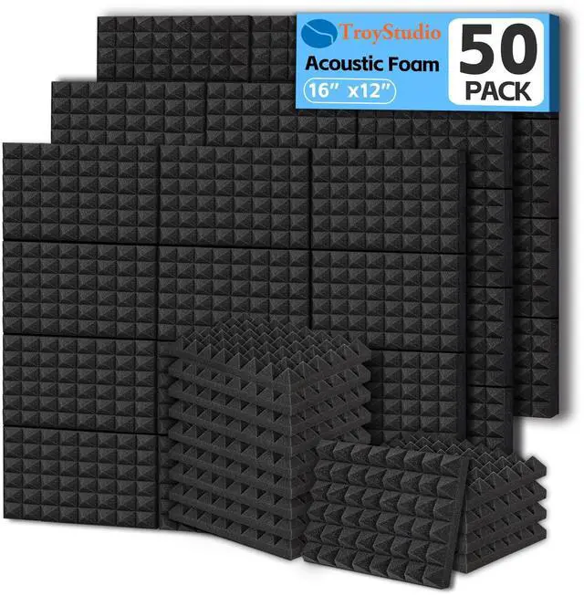 Main image of Thick Acoustic Foam Panels, 16 X 12 X 2 Inches 50 Pcs Pyramid Sound Absorbing Foam, Dense Soundproof Padding Tile, Recording Studio Foams Absorber, Decorative 3D Wall Ceiling Panel