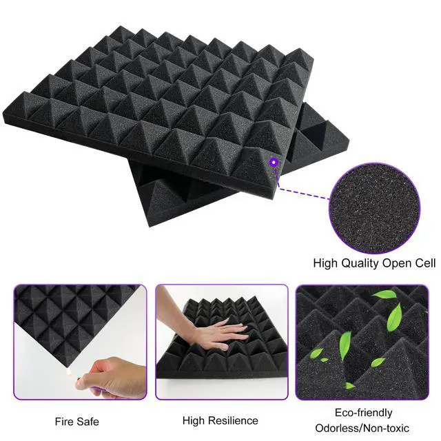 Alt view image 4 of 6 - Thick Acoustic Foam Panels, 16 X 12 X 2 Inches 50 Pcs Pyramid Sound Absorbing Foam, Dense Soundproof Padding Tile, Recording Studio Foams Absorber, Decorative 3D Wall Ceiling Panel