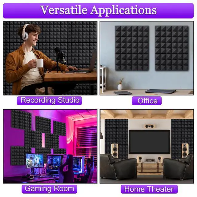 Alt view image 5 of 6 - Thick Acoustic Foam Panels, 16 X 12 X 2 Inches 50 Pcs Pyramid Sound Absorbing Foam, Dense Soundproof Padding Tile, Recording Studio Foams Absorber, Decorative 3D Wall Ceiling Panel