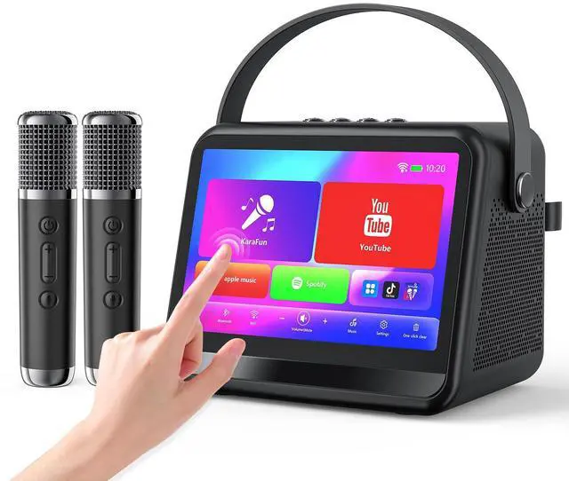Main image of Karaoke Machine with Lyrics Display, Portable Bluetooth Speaker with 7 inch HD Touch Screen, WiFi Karaoke Player with 2 Wireless Mics for Home Party Family Gathering Birthday Gifts(Gray)