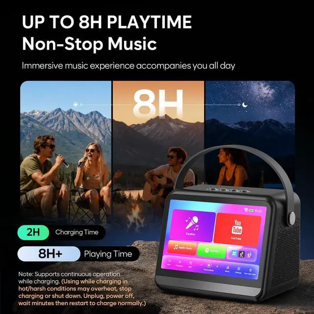 Alt view image 5 of 7 - Karaoke Machine with Lyrics Display, Portable Bluetooth Speaker with 7 inch HD Touch Screen, WiFi Karaoke Player with 2 Wireless Mics for Home Party Family Gathering Birthday Gifts(Gray)