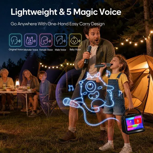 Alt view image 6 of 7 - Karaoke Machine with Lyrics Display, Portable Bluetooth Speaker with 7 inch HD Touch Screen, WiFi Karaoke Player with 2 Wireless Mics for Home Party Family Gathering Birthday Gifts(Gray)