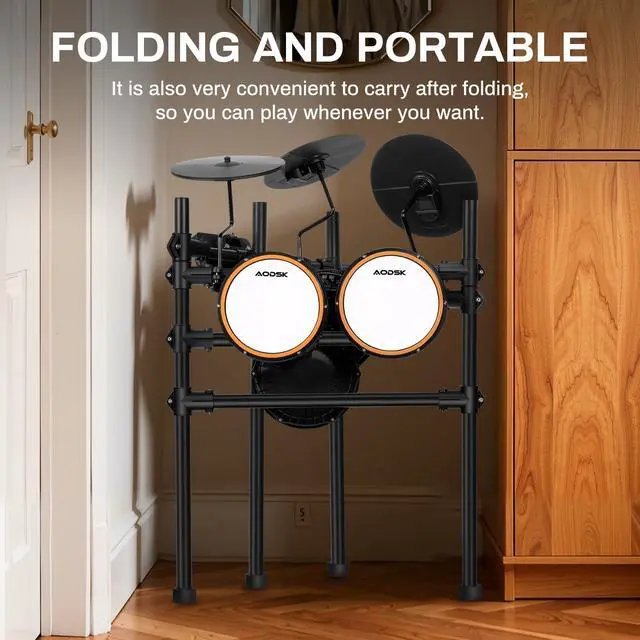 Alt view image 4 of 7 - Electric Drum Set with Quiet Mesh Pads,Electronic Drum for Beginner,USB MIDI,Throne,Headphones,Sticks, Included 40 Kits and 450 Sounds