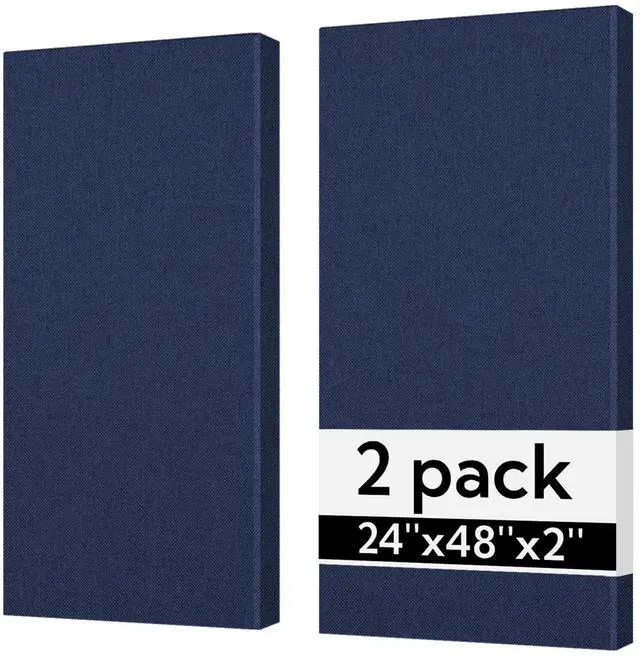 Main image of Sound Absorbing Acoustic Wall Panels 2 Pack, 2'' 24''x48'' Fiberglass Sound Dampening Panels, Large Fabric Wrapped Sound Proof Panels for Walls (Navy)