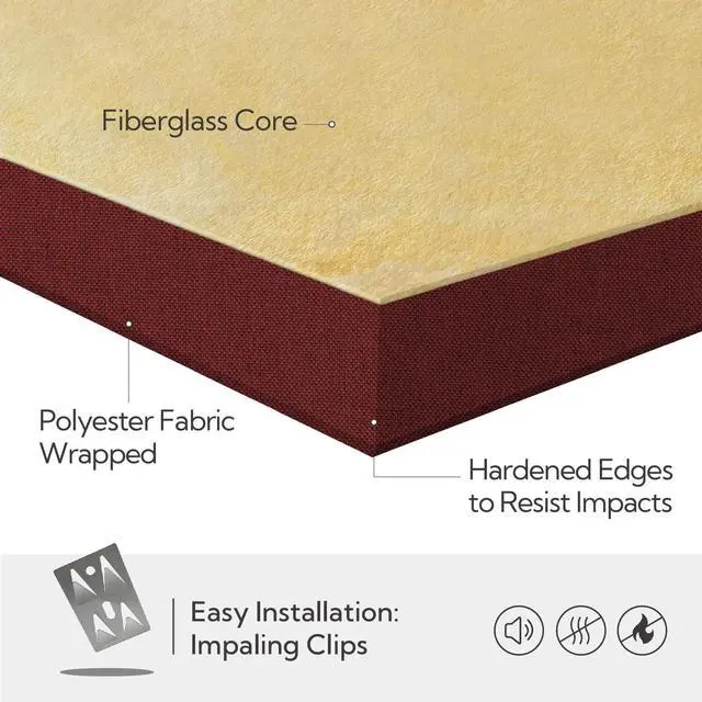 Alt view image 5 of 7 - Sound Acoustic Panels 2 Pack, 24''x48'' Fiberglass Acoustic Wall Panels 2'' Thick, Large Sound Proof Panels for Walls (Burgundy)