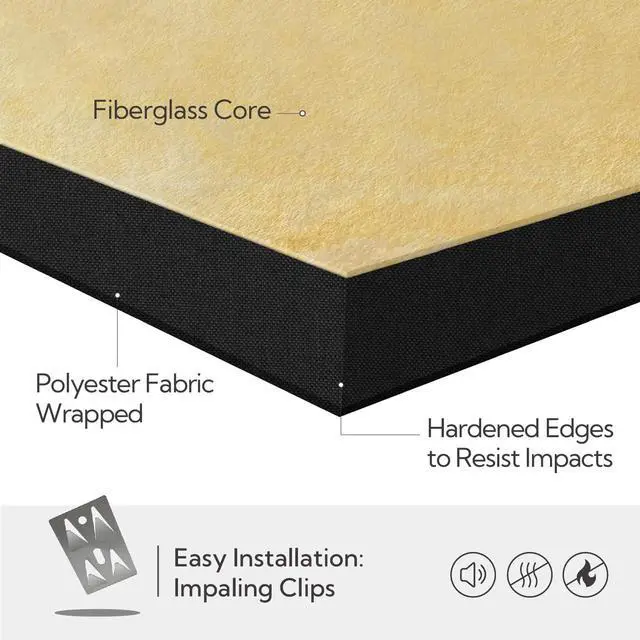 Alt view image 5 of 7 - Sound Acoustic Panels 2 Pack, 24''x48'' Fiberglass Acoustic Wall Panels 2'' Thick, Large Sound Proof Panels for Walls (Black)