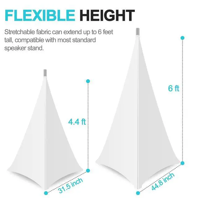 Alt view image 2 of 7 - 360 Degree DJ Speaker Stand Cover with Storage Bag 4 Pack, White | Cable Concealment, for Stage Gig, Wedding and Banquet Event, Tripod Skirt Skrim