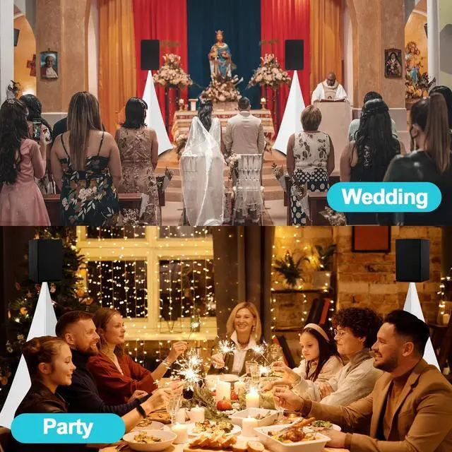 Alt view image 5 of 7 - 360 Degree DJ Speaker Stand Cover with Storage Bag 4 Pack, White | Cable Concealment, for Stage Gig, Wedding and Banquet Event, Tripod Skirt Skrim