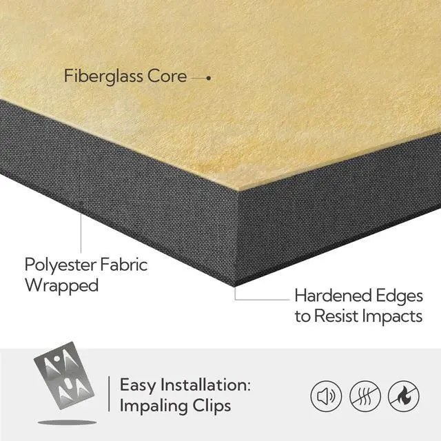 Alt view image 5 of 7 - Sound Acoustic Panels 2 Pack, 24''x48'' Fiberglass Acoustic Wall Panels 2'' Thick, Large Sound Proof Panels for Walls (Dark Grey)