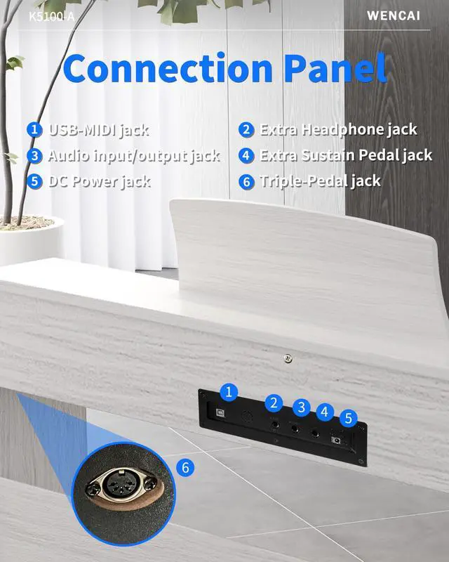 Alt view image 5 of 7 - 88 Keys Digital Piano Hammer Action Weighted Keyboard, White | Full Size Upright Electric Piano, Wooden Electronic Piano with Color Display for Beginner Professional, 3 Pedals
