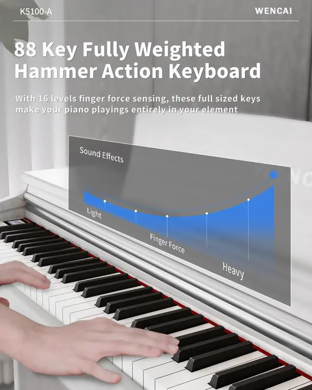 Alt view image 4 of 7 - 88 Keys Digital Piano Hammer Action Weighted Keyboard, White | Full Size Upright Electric Piano, Wooden Electronic Piano with Color Display for Beginner Professional, 3 Pedals