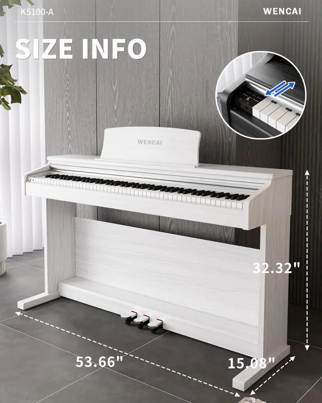 Alt view image 7 of 7 - 88 Keys Digital Piano Hammer Action Weighted Keyboard, White | Full Size Upright Electric Piano, Wooden Electronic Piano with Color Display for Beginner Professional, 3 Pedals
