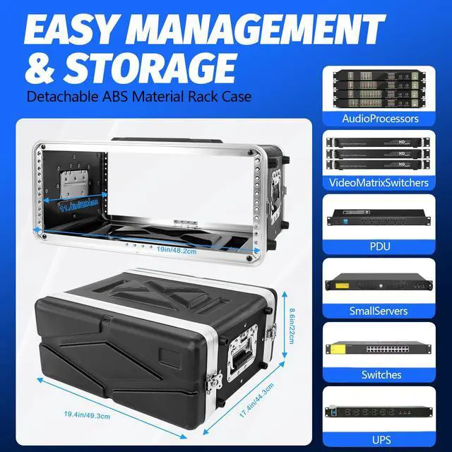 Alt view image 2 of 7 - 4U ABS Rack Case Shallow 12" Depth,19" Rackmount Flight Road Travel Case,Waterproof ProtectiveHard Case with Customized Foam, Wireless Mic SystemStorage,Amps, Mixers,Microphone Receivers