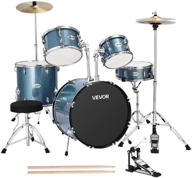 Main image of Drum Set, 5-Piece 22 in Junior Drum Sets, Beginner Drums Set with Adjustable Throne, Cymbal, and Drumsticks, Musical Learning Drums Instrument Kit, for Beginner, Teens & Student (Gravel Blue)