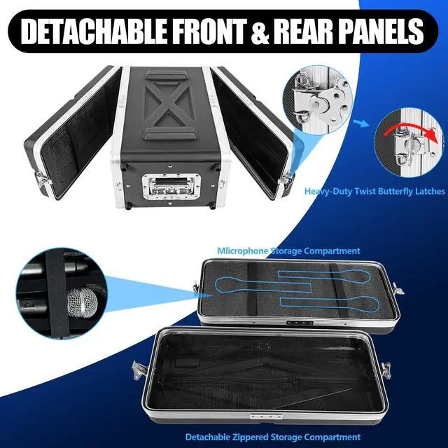 Alt view image 5 of 7 - 4U ABS Rack Case Shallow 12" Depth,19" Rackmount Flight Road Travel Case,Waterproof ProtectiveHard Case with Customized Foam, Wireless Mic SystemStorage,Amps, Mixers,Microphone Receivers