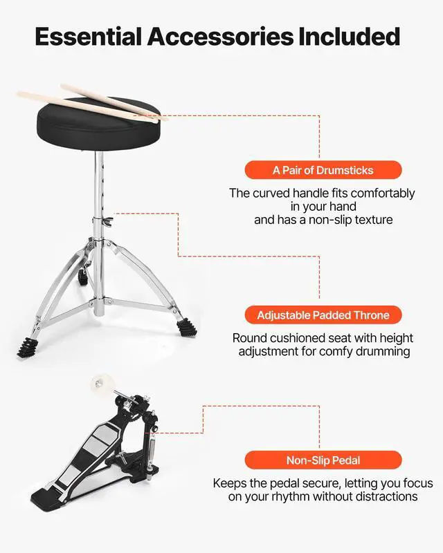 Alt view image 7 of 7 - Drum Set, 5-Piece 22 in Junior Drum Sets, Beginner Drums Set with Adjustable Throne, Cymbal, and Drumsticks, Musical Learning Drums Instrument Kit, for Beginner, Teens & Student (Gravel Blue)